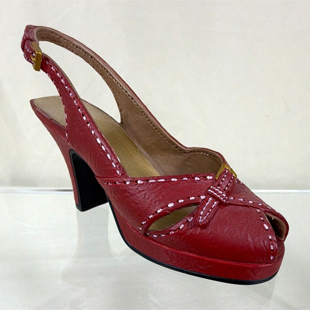 Miniature Red Slingback High Heel Shoe Figurine Peep Toe Collectible Decor